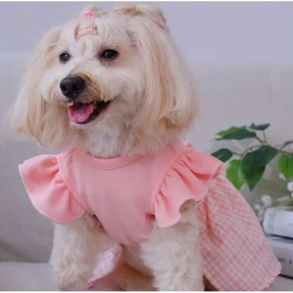 Pink Plaid Bow Ruffles Dog Pet Cat XS Dress NWOT - Picture 6 of 6